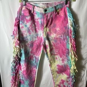 Women’s Daisy Cotton Tie Dye Fringe Jeans Size Large